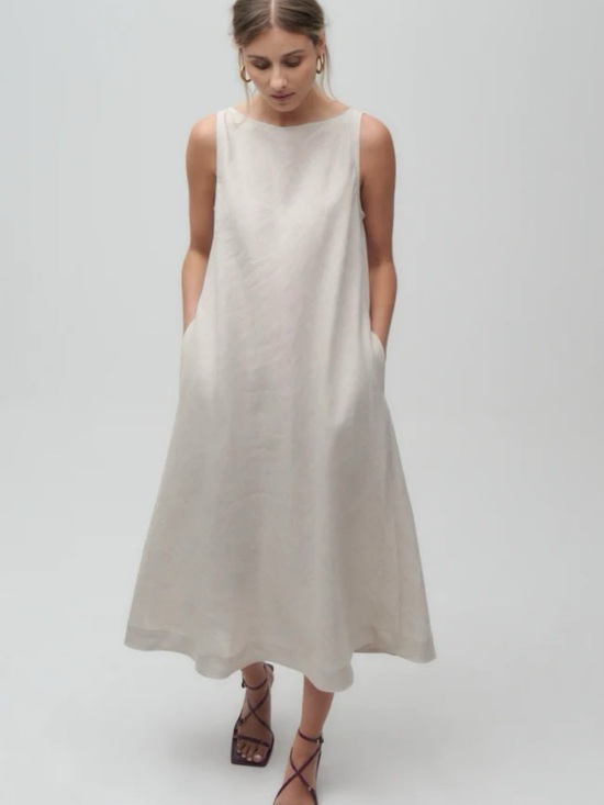 The Sleep Shirt Dresses & Skirts - The Sleep Shirt A-Line Linen Midi Dress with Pockets